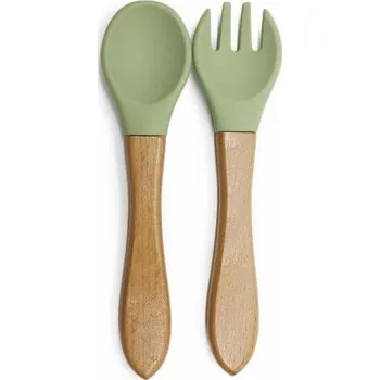 Příbor MARTONS Dětský příbor vidlička a lžička s dřevěnou rukojetí Olive Green