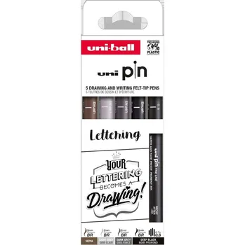 UNI PIN Creative Writing – Lettering, sada 5 ks (BR + 0,8 mm) | uni pin, lettering, brush, BR, 0.8 mm, pigment, voděodolný, světlostálý, mix barev, kaligrafie, hand lettering, bullet journal