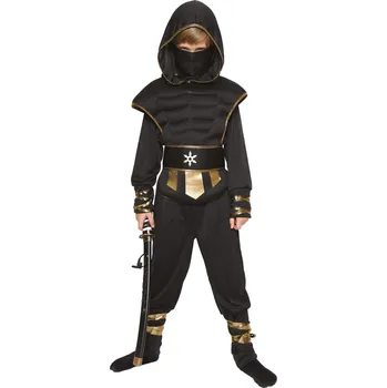 Karnevalový kostým Kostým dětský Ninja černo-zlatý vel. 4-6 let