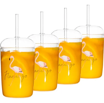 Sklenice Sklenice na drink, set 4 ks, s víkem a brčkem, 350 ml, HOTCOLD TYP 16