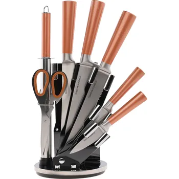 Kuchyňský nůž TEMPO-KONDELA LEROJ, sada nožů, set 8 ks, ve stojanu, rose gold