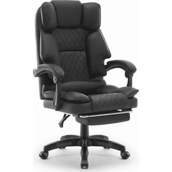 Ergonomická kancelářská židle HC-1031 z eko kůže s opěrkou nohou - černá