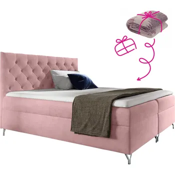 Postel Boxspringová postel, 200x200, růžová látka Velvet, GULIETTE + dárek