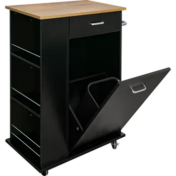 Kuchyňská skříňka Výklopná skříňka s odpadkovým košem, černá/dub, VASIN