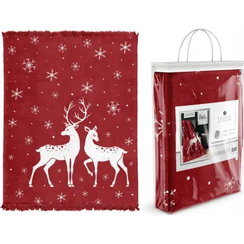 deka Vánoční deka s motivem sobů 150x200 Červená Bavlna