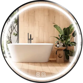 Zrcadlo ZRCADLO KOUPELNOVÉ LED 60 cm KULATÉ PODSVÍCENÉ S RÁMEM LOFT, BEZ ZAMLŽOVÁNÍ