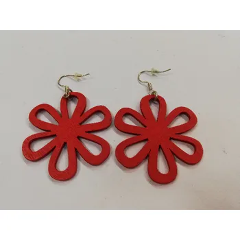 Náušnice Dřevěné náušnice - kytička - červená