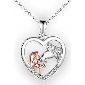 Náhrdelník Dětský náhrdelník Koník v srdíčku Stříbrný Růžový Roztomilý Krásný