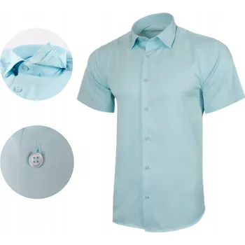 Pánská přiléhavá košile tyrkysová SLIM FIT s krátkým rukávem Bavlna vel. XL