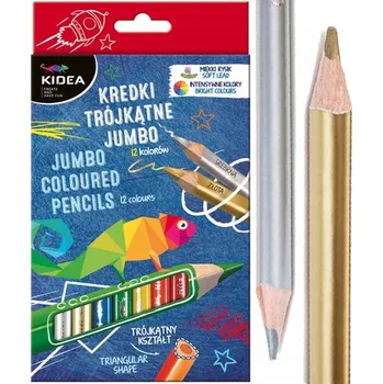 Pastelka Pastelky trojhranné silné 12 barev KIDEA + zlatá, stříbrná