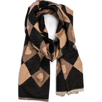 Šála Velká bavlněná dámská šála s kostkovaným vzorem, třásněmi a motivem šachovnice/srdce