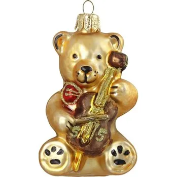 Vánoční dekorace Skleněný medvídek s houslemi