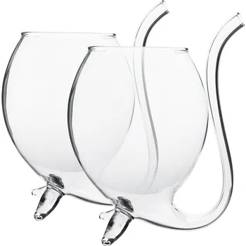 Sklenice TEMPO-KONDELA TEARY, pohár na víno se zabudovanou brčkem, set 2 ks, 300 ml