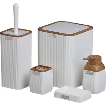 Sada koupelnových doplňků Sada koupelnových doplňků, 5 dílná, bílá/hnědá, MIRKO TYP 2