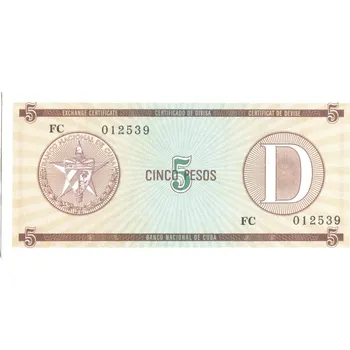 KUBA. Série D. 5 pesos, s přítiskem.