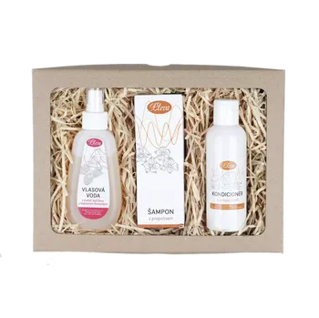 Kosmetická sada Pleva Vlásky jedné krásky - Vlasová voda s mateří kašičkou a malinovým fermentem 115 g, Šampon s propolisem 150 g, Kondicionér na vlasy s propolisem 150 g, dárková sada