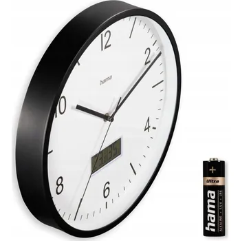Hodiny Nástěnné hodiny Hama Lanzarote s teploměrem a vlhkoměrem, černé, 35 cm