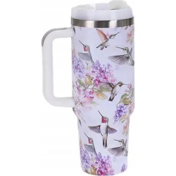 Termohrnek TERMO HRNEK S VÍČKEM A UCHEM VELKÝ MÓDNÍ VZOR PTÁCI NEREZOVÁ OCEL