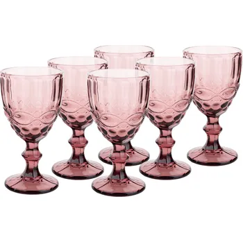 Sklenice Sklenice na víno, set 6 ks, 240 ml, růžová, vintage, FREGATA TYP 3