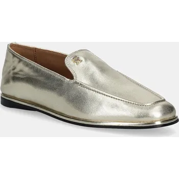 Dámské mokasíny Kožené mokasíny Tommy Hilfiger HILFIGER GOLD LOAFER dámské, zlatá barva, na plochém podpatku, FW0FW08958 GLD, EUR 41