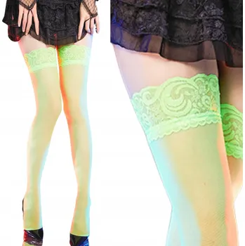 Dámské punčochy SILIKONOVÉ PUNČOCHY sexy NEONOVÁ ZELEŇ dámské 15 DEN SAMODRŽÍCÍ vel. 3/4