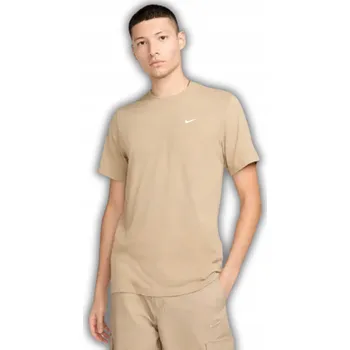 Pánská móda PÁNSKÉ TRIČKO T-SHIRT NIKE KULATÝ VÝSTŘIH VELIKOST L VÝŠIVANÉ LOGO BÉŽOVÁ