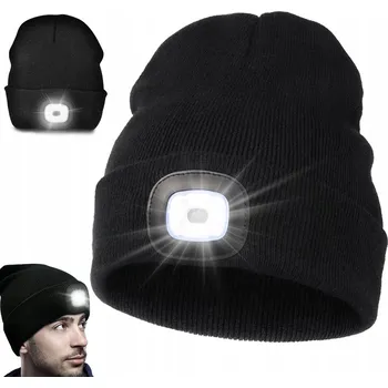 Čepice Zimní čepice s LED čelovkou, nabíjení USB, 3 režimy svícení