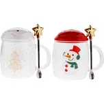 TEMPO-KONDELA HAPPY DUO, sklenice s víčkem, set 2 ks, se lžičkami, zimní motiv, 480 ml