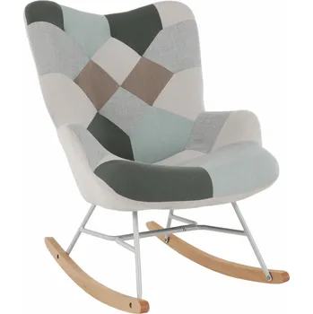 Křeslo Houpací křeslo, zelená-bílá patchwork/bílá/buk, GERON