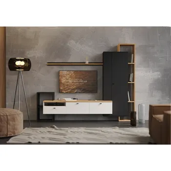 Obývací stěna Obývací stěna, černá/bílá/dub craft zlatý, DENISO