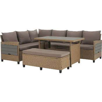Obývací pokoj Zahradní ratanový set, světle hnědá/šedá, TAGULA