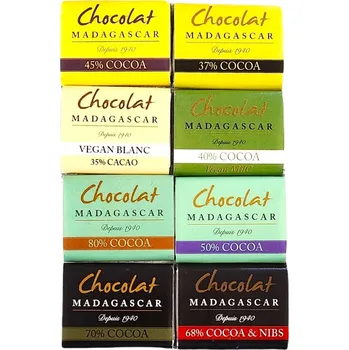 Čokoláda Chocolat Madagascar | Neapolitánky Chocolat Madagascar – mix 6 čokolád ochutnávkový mix • fine flavour kakao z Madagaskaru • tree-to-bar výroba • složení se mění dle dostupnosti