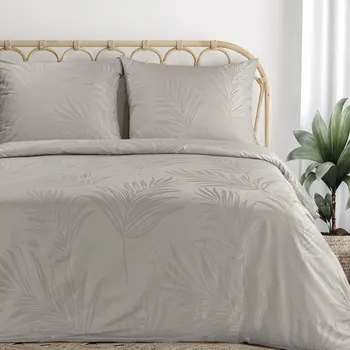 Povlečení Povlečení 160x200 cm bavlněné saténové rostlinné šedobéžové