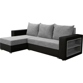 Sedací souprava Rozkládací sedací souprava s poličkou, černá/šedý melír, levá, MERAK ROH