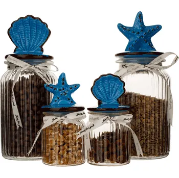 TEMPO-KONDELA ARYSTA TYP 2, skleněné dózy, set 4 ks, s víčkem, sklo/keramika