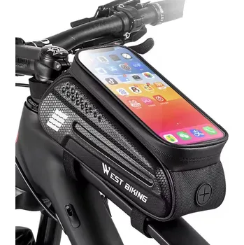 Horské kolo Vodotěsná brašna na rám s kapsou na mobil - Černá, 1,5 litru