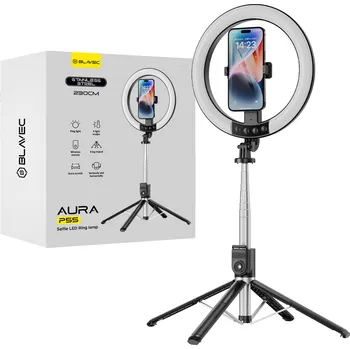 Stativ Blavec selfie kruhová lampa Aura LED Ring P55 25cm stativ + dálkové ovládání + 2,3 metru (RLP55-TRB23) černá