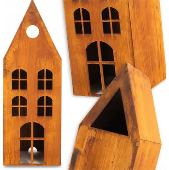 Svícen DOMEČEK LUCERNA NA LED SVÍČKU SVÍTILNA RUČNÍ VÝROBA VÁNOČNÍ REZAVÝ