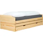 Postel s výsuvnými přistýlkami, přírodní, masiv, 90x200, FLOPY