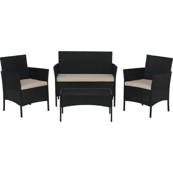 Zahradní sestava Zahradní 4-dílný ratanový set, černá/béžová, RATANA