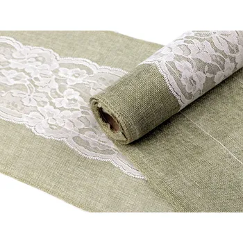 Výprodej - Imitace juty / běhoun šíře 24 cm s krajkou - zelená světlá Varianta: 3 zelená sv., Balení: 4.5 m