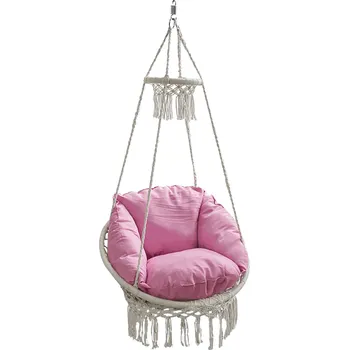 Obývací pokoj Závěsné houpací křeslo s třásněmi, bílá / růžová, DELUS