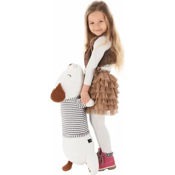 plyšák Plyšový pejsek, bílá / hnědá / šedý proužek, 72cm, KINGO TYP 1