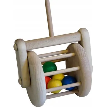 Obraz DŘEVĚNÝ BUBNÍK vozítko odrážedlo hračka PŘÍRODNÍ