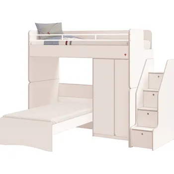 Dětská postel Čilek Patrová postel do L se schody a skříní White Studio