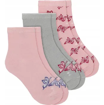Růžovo-šedé dívčí ponožky s motýlky, 3 páry, BARTEK, velikost vel. 31-33