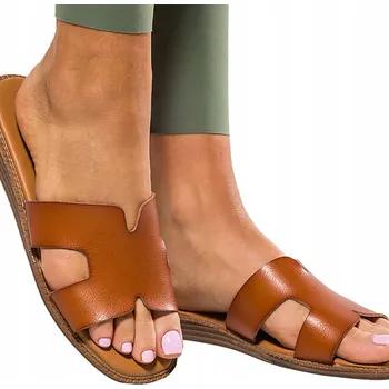 Dámské pantofle NAZOUVÁKY Dámské Hnědé Pantofle Ploché Pohodlné Lehké Letní Nazouváky vel. 39