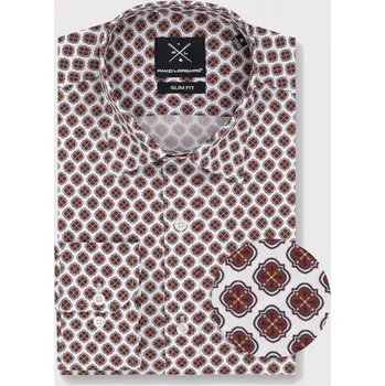 Pánská košile Bílá pánská košile s hnědým vzorem Slim Fit PAKO LORENTE S