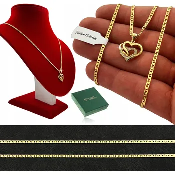 Náhrdelník ŘETÍZEK ZE 14K ŘETÍZEK + NÁHRDELNÍK SE SRDCEMI A PŘÍVĚSKEM, DÁREK PRO NI , 925+585