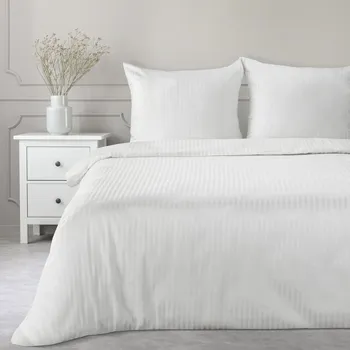 Povlečení Povlečení 220x200 cm bavlněné saténové pruhované bílé